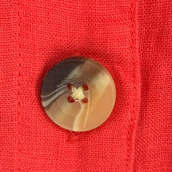 C&C Womens Medium Big Button Front Tank Top Coral Pink 100% Linen Relaxed Fit - Picture 3 of 6